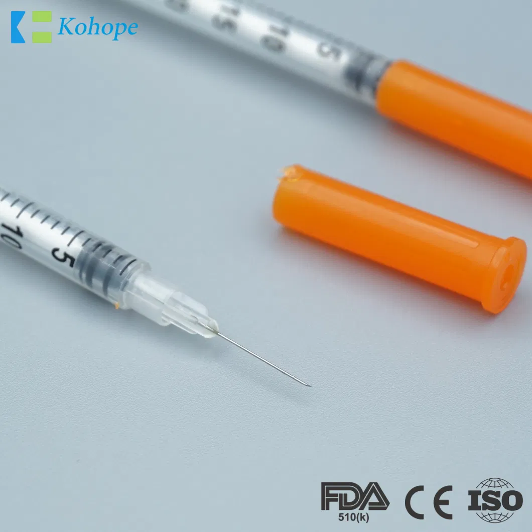 Sterile Disposable Medical Insulin Syringe with Fixed Ultra Fine Needle U-40/U-100 0.3ml/0.5ml/1.0ml High-Quality FDA CE&ISO