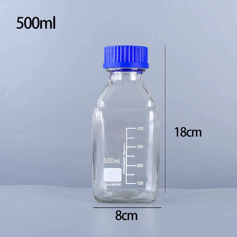 High Quality Laboratory Glass Reagent Bottle 100ml 250ml 500ml 1000ml 2000ml 3000ml Square Glassware