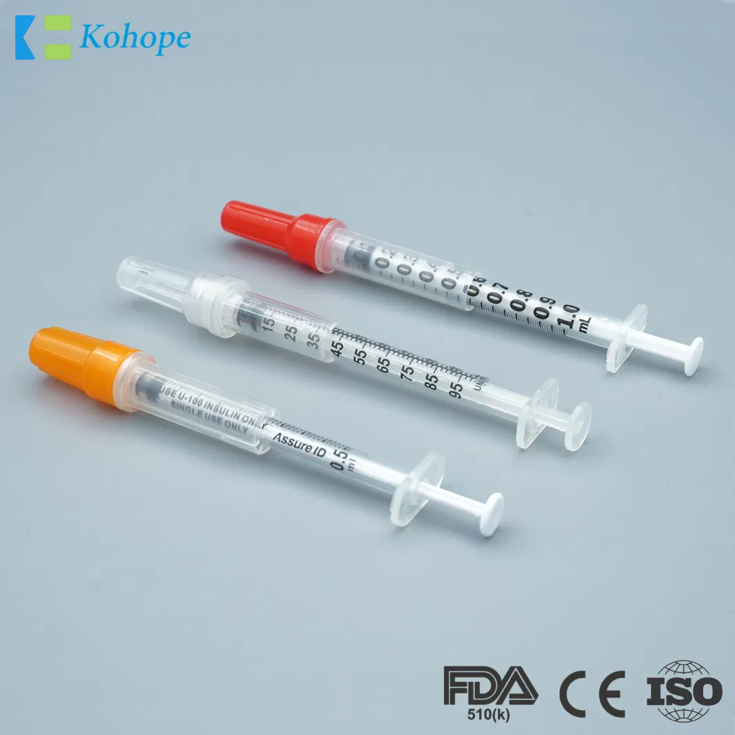 Sterile Disposable Medical Insulin Syringe with Fixed Ultra Fine Needle U-40/U-100 0.3ml/0.5ml/1.0ml High-Quality FDA CE&ISO