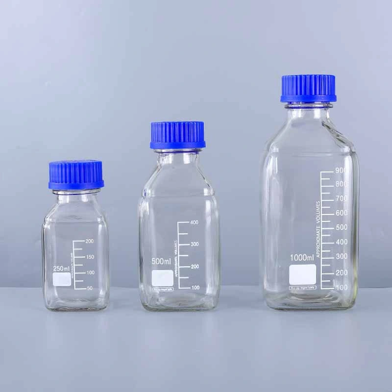 High Quality Laboratory Glass Reagent Bottle 100ml 250ml 500ml 1000ml 2000ml 3000ml Square Glassware