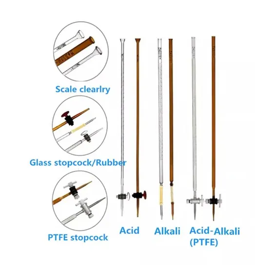 Laboratory Glassware Borosilicate Glass Burette PTFE Burette with Different Size 